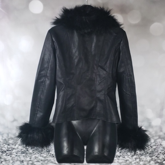 Black Faux Fur Faux Leather Jacket - Picture 4 of 6
